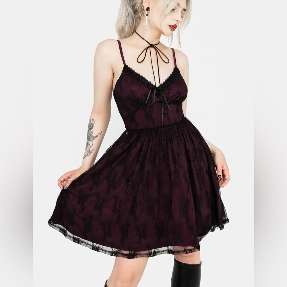 disturbia anastasie stretch lace mini dress - burgundy